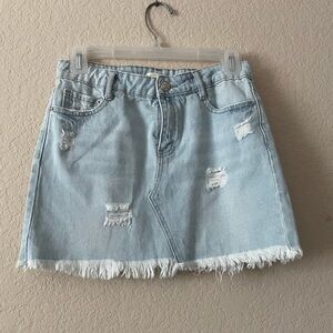 Forever 21 girl, light blue denim distressed skirt